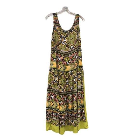 VTG Maxi Dress A.B.S. by Allen Schwartz Drop Waist Green Boho Print 6 USA - Picture 4 of 6